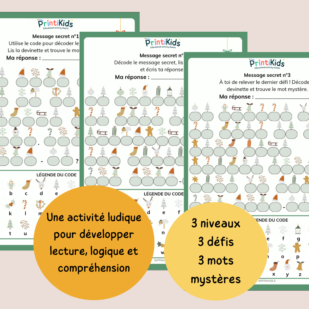 Activité de Noël gratuite à imprimer – Messages secrets du Père Noël – CP CE1