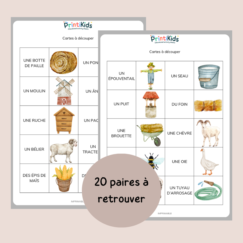 Memory de la ferme – Jeu de lecture et vocabulaire CP CE1