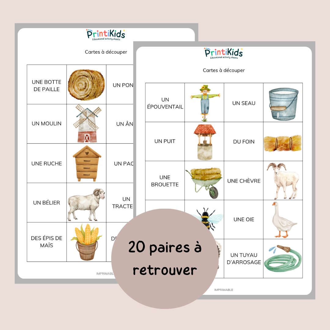 Memory de la ferme – Jeu de lecture et vocabulaire CP CE1