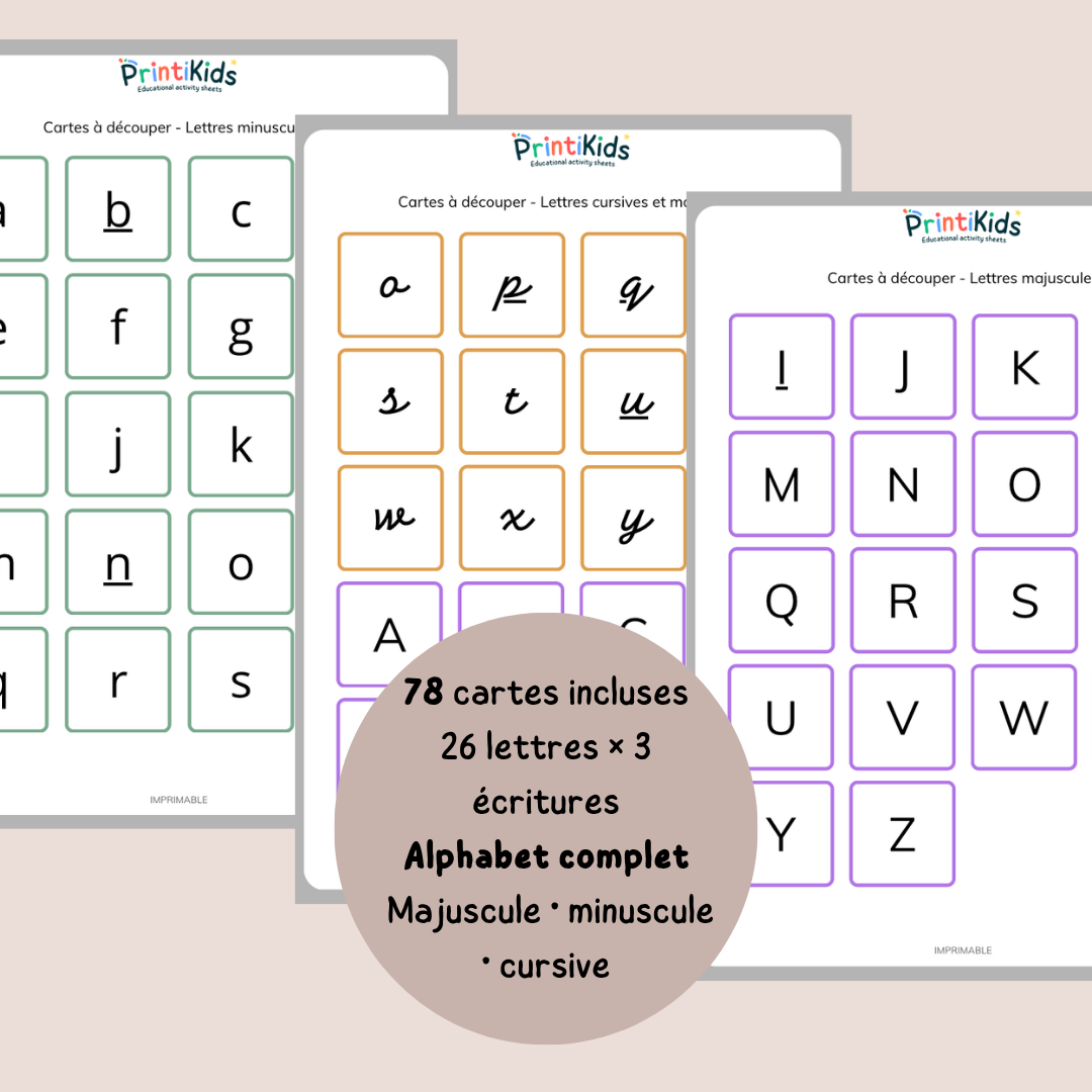 Memory des lettres à imprimer – Majuscules, minuscules et cursives – MS GS CP