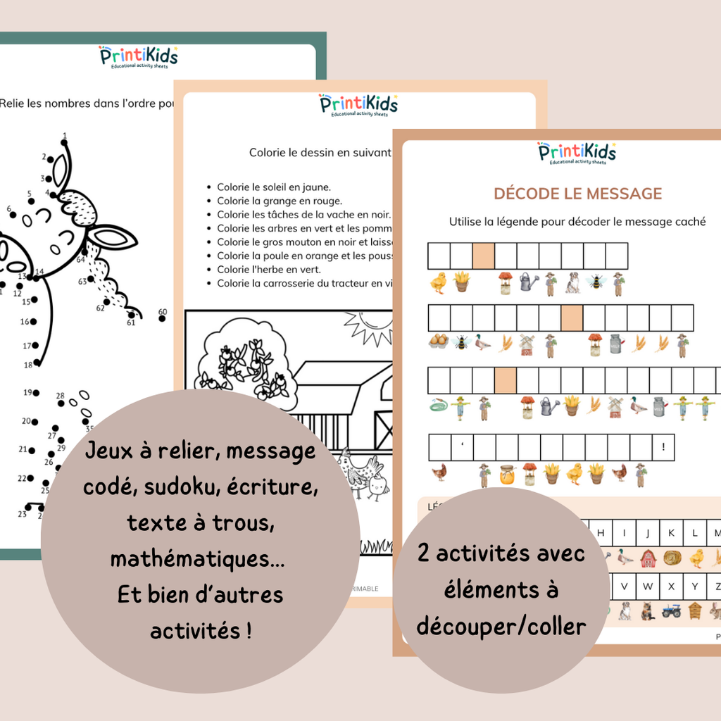 Pack activités de la ferme – Pack de jeux éducatifs et fiches pédagogiques - CP CE1