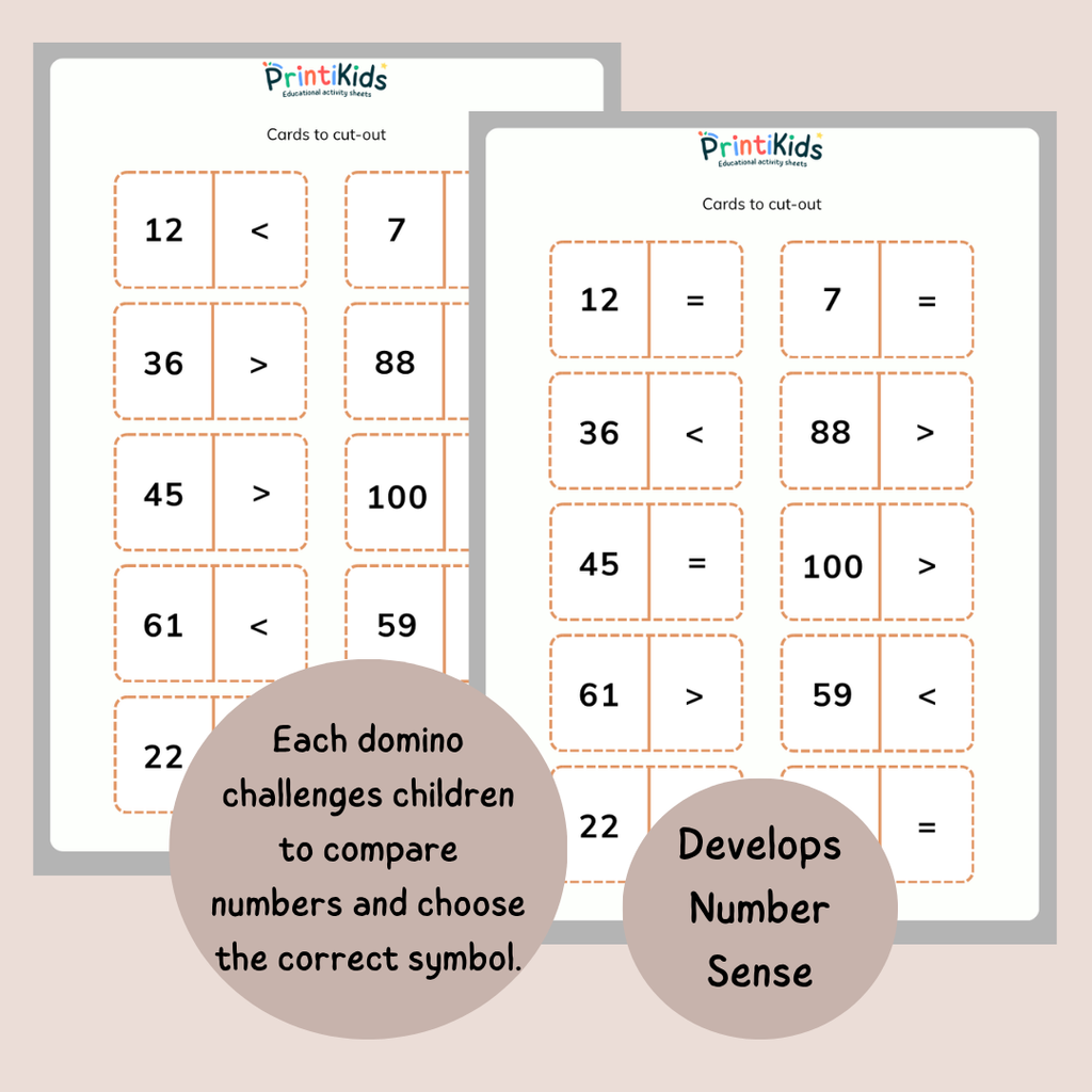 Comparing Numbers Domino Game – Learn <, > & = – Grade 1 / Year 2