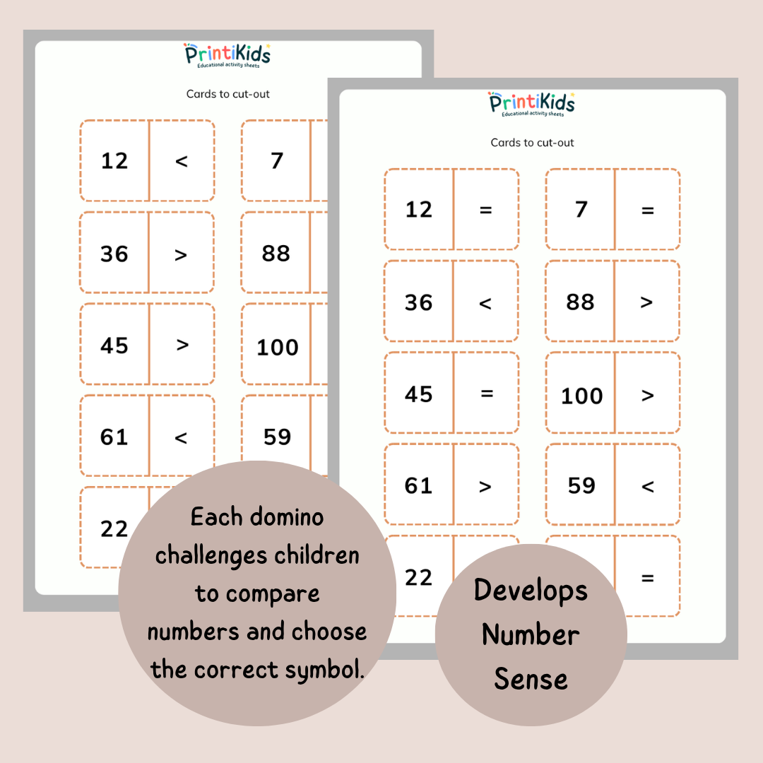 Comparing Numbers Domino Game – Learn <, > & = – Grade 1 / Year 2
