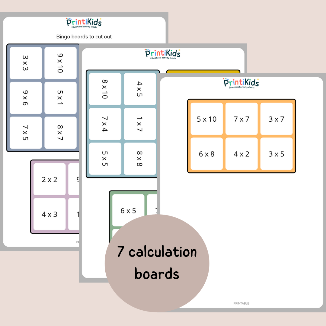 Multiplication Bingo Game – 7 Printable Boards