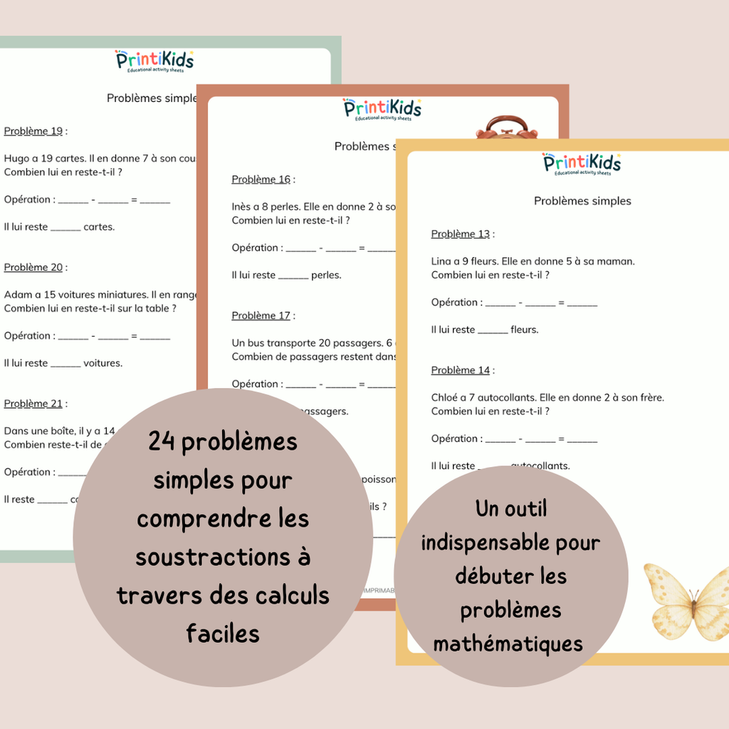 Problèmes de soustractions – 24 exercices simples et progressifs - CP CE1
