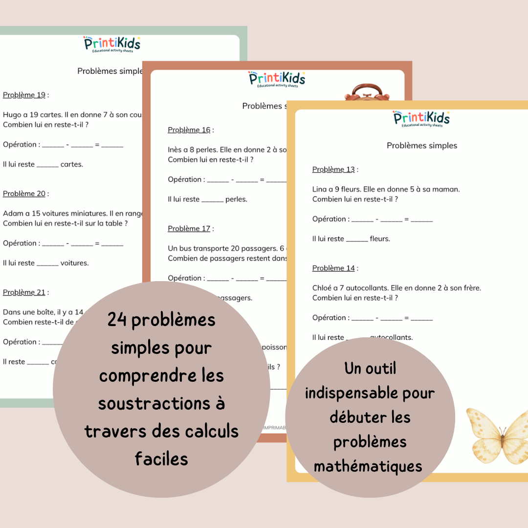 Problèmes de soustractions – 24 exercices simples et progressifs - CP CE1