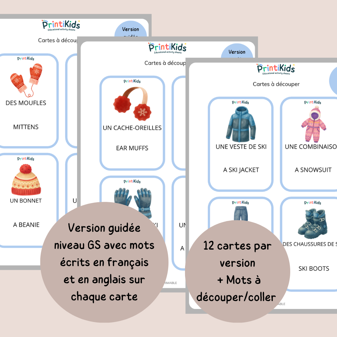 🇫🇷🇬🇧 Cartes de vocabulaire bilingues français anglais – Les vêtements d’hiver – GS CP CE1