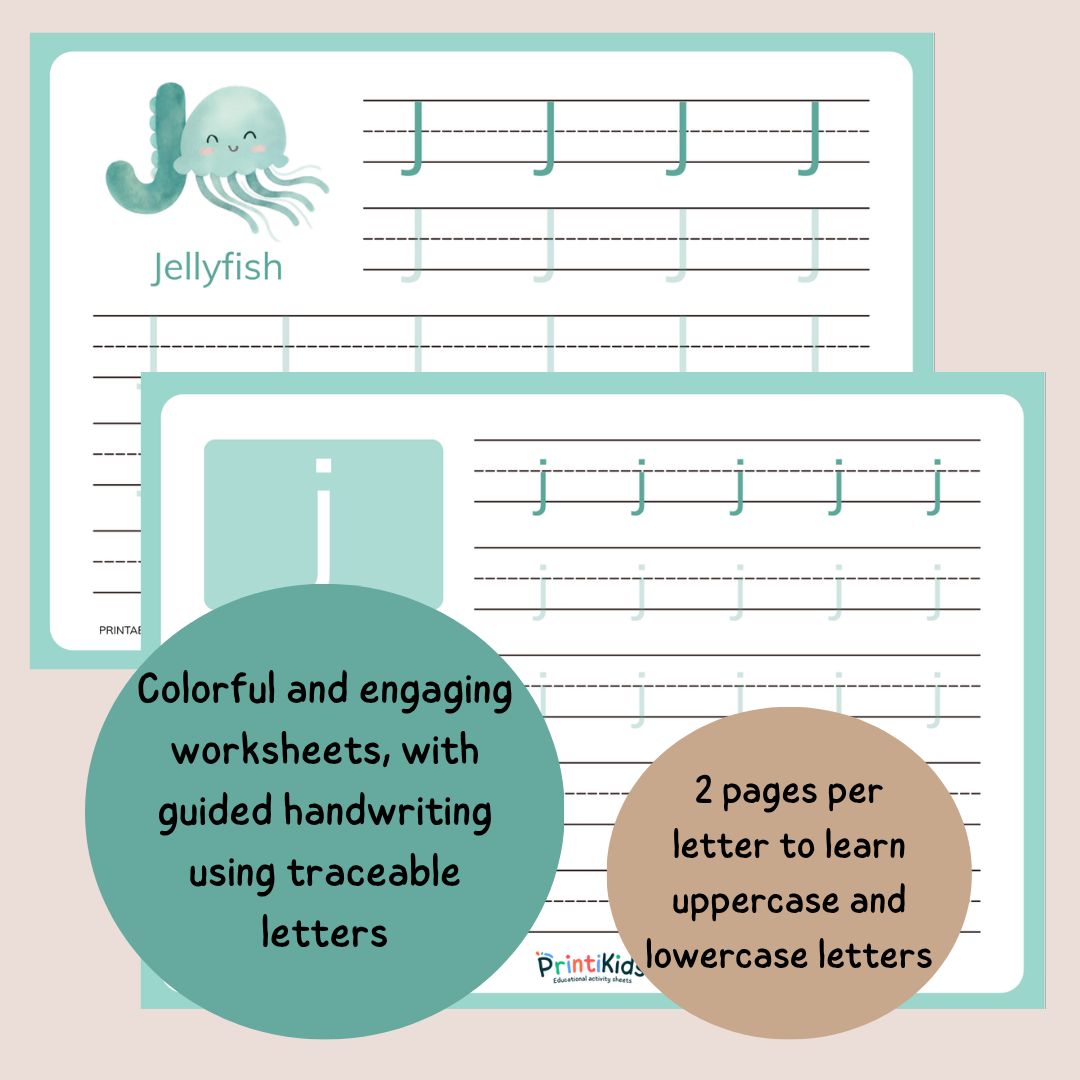 Animal Alphabet Handwriting Practice Worksheets A–Z Printable PDF – Pre-K Kindergarten Grade 1
