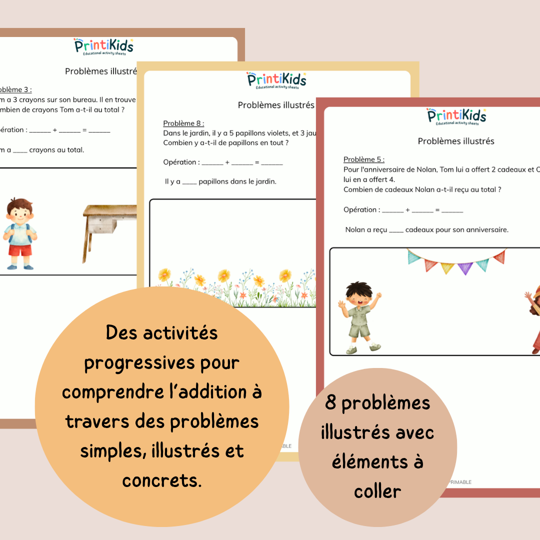 Pack d’additions – problèmes simples et illustrés - CP CE1