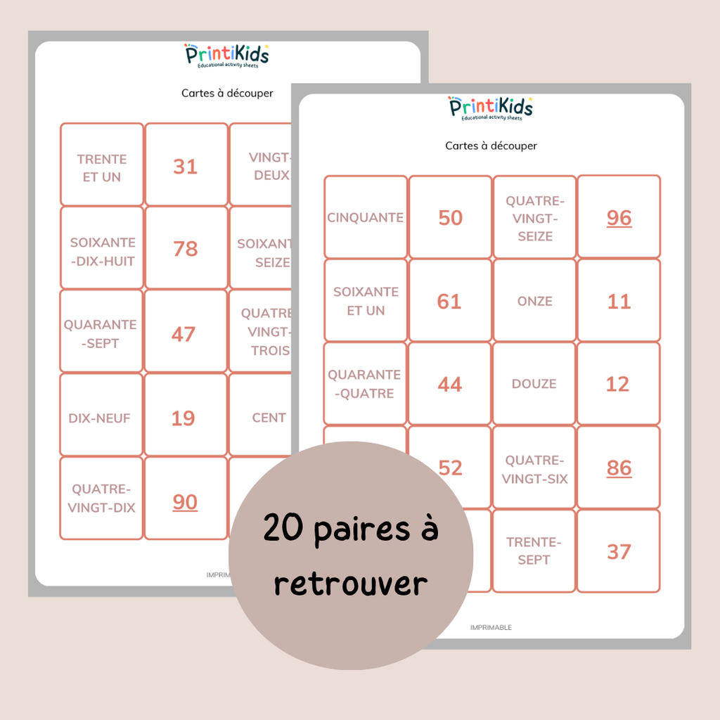 Memory des nombres jusqu’à 100 - Jeu de chiffres et lettres CP CE1