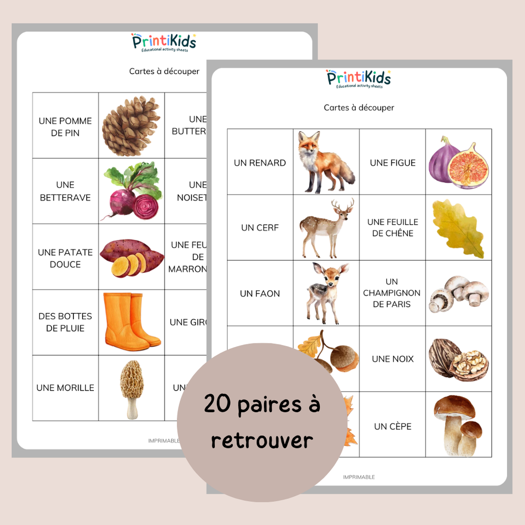 Memory de l’automne – Jeu de lecture et vocabulaire - CP CE1 CE2