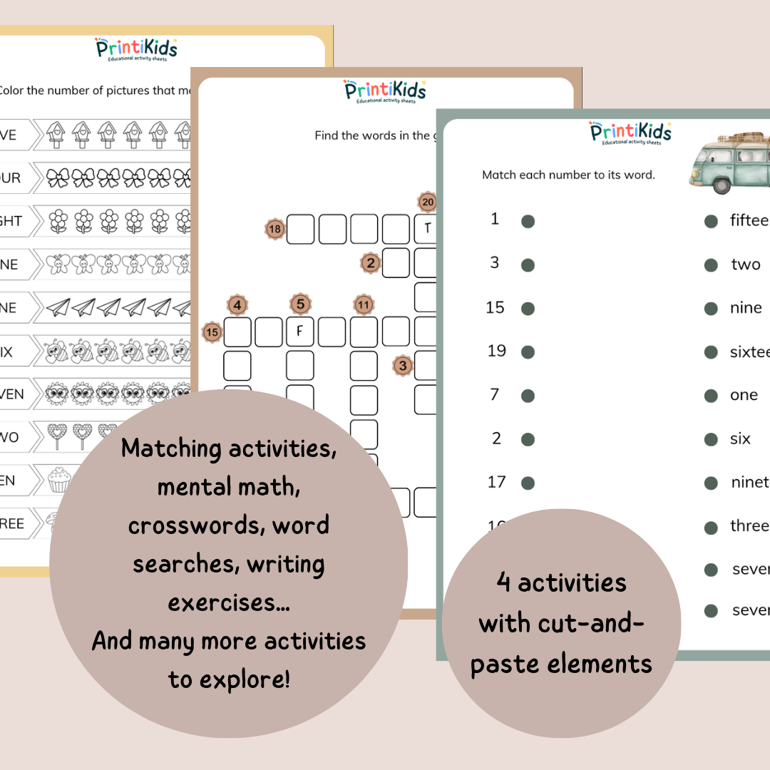 Write Numbers in Words 1–20 Activity Pack – Hands-On Math Worksheets (Ages 5–6 | Kindergarten / Year 1–2)