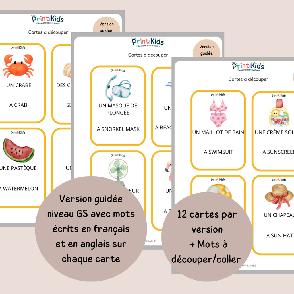 🇫🇷🇬🇧 Cartes de vocabulaire bilingues français anglais – L'été – GS CP CE1