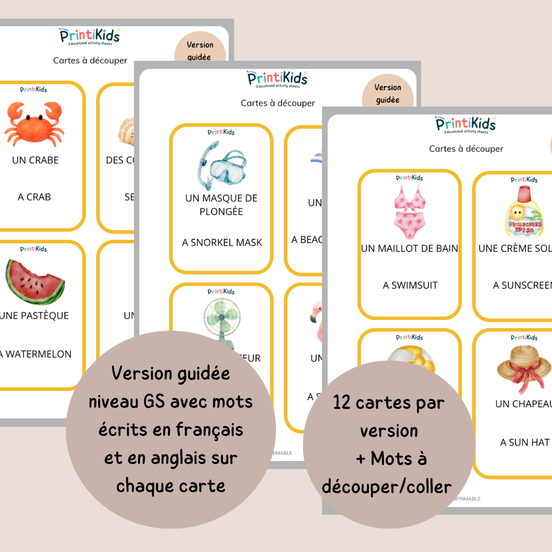 🇫🇷🇬🇧 Cartes de vocabulaire bilingues français anglais – L'été – GS CP CE1