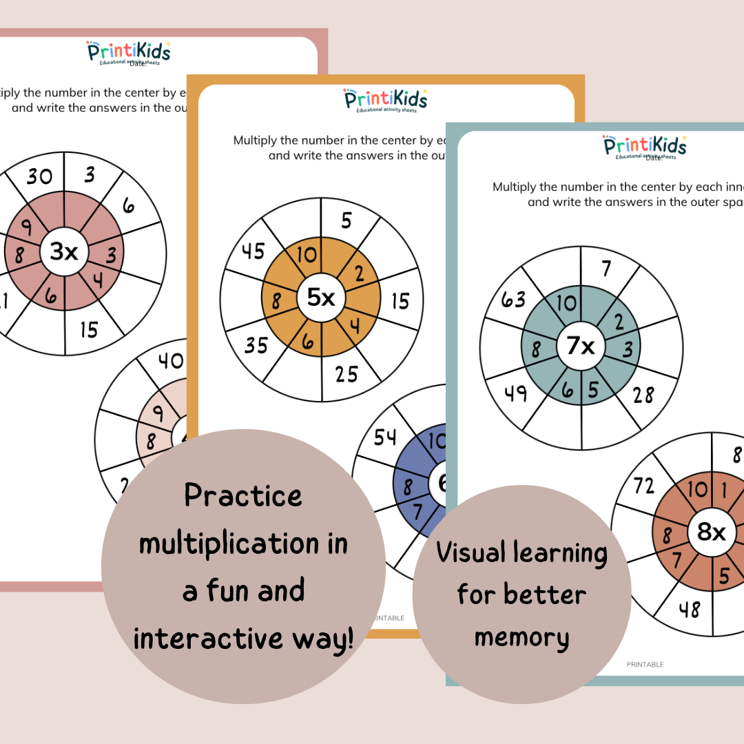 FREE Multiplication Wheels Worksheets for Kids – Visual Times Tables Practice - Grades 2-3