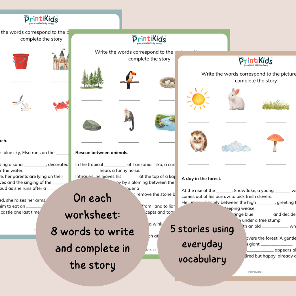Illustrated Reading Comprehension Worksheets – Fill in the Missing Words - Grade 1 / Year 2