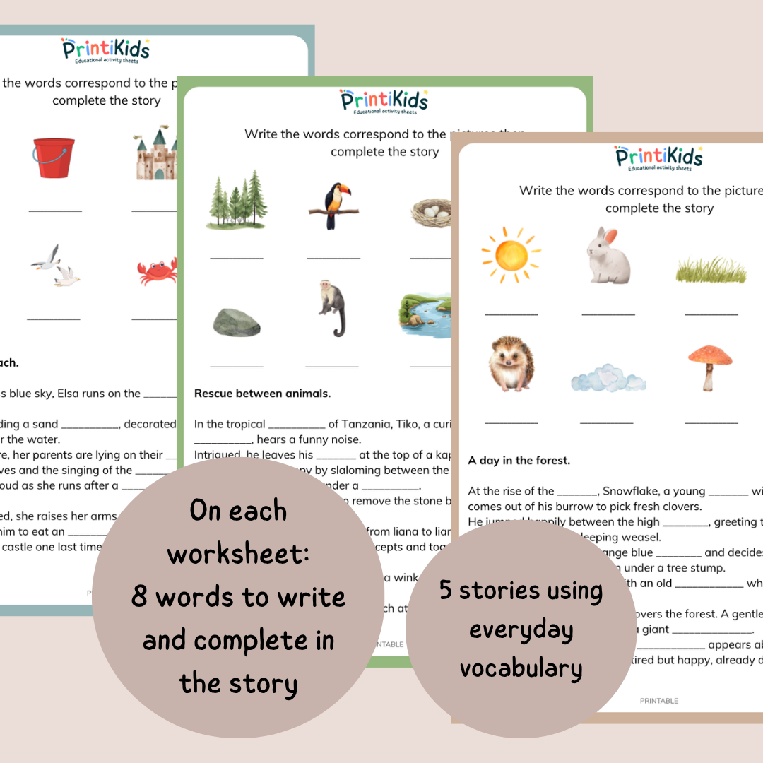 Illustrated Reading Comprehension Worksheets – Fill in the Missing Words - Grade 1 / Year 2