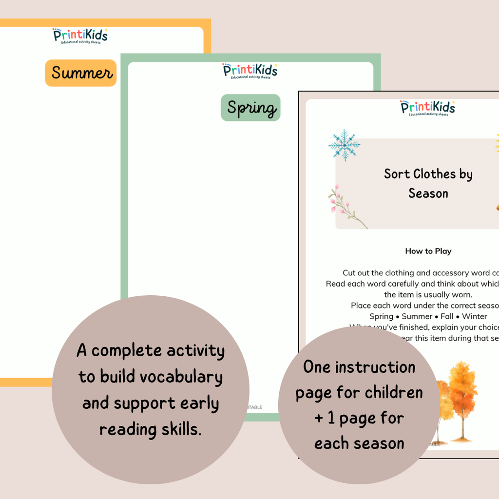 Seasonal Clothing Sorting Pack – Pictures & Words – Kindergarten & Grade 1