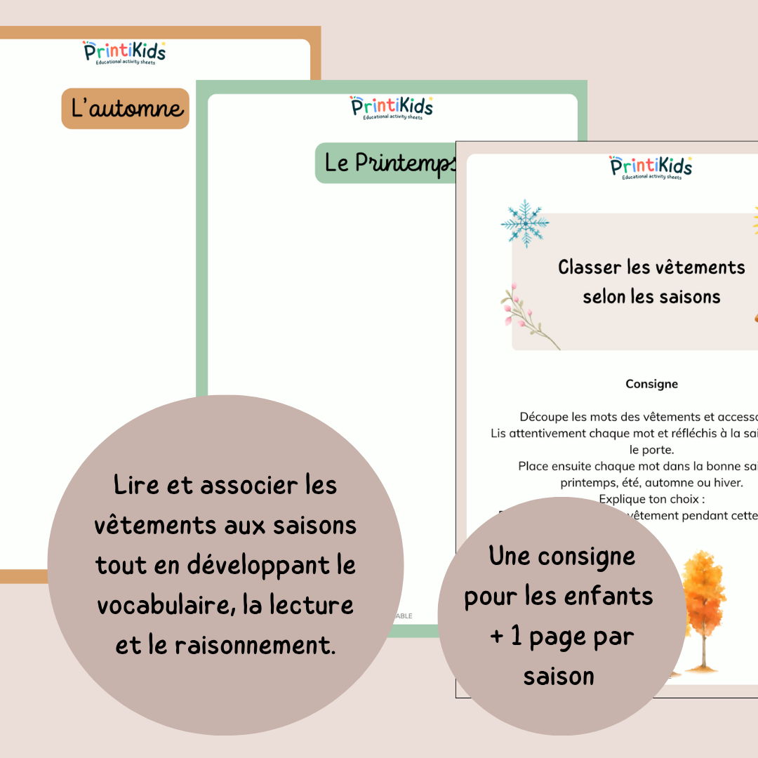 Tri des vêtements par saisons à imprimer – Lecture et vocabulaire – GS CP