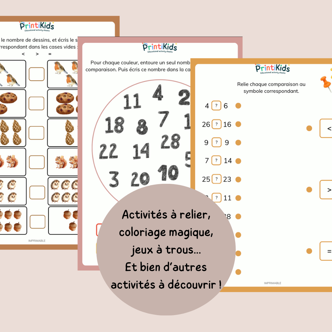 Pack comparaison de nombres – Activités progressives à imprimer - CP