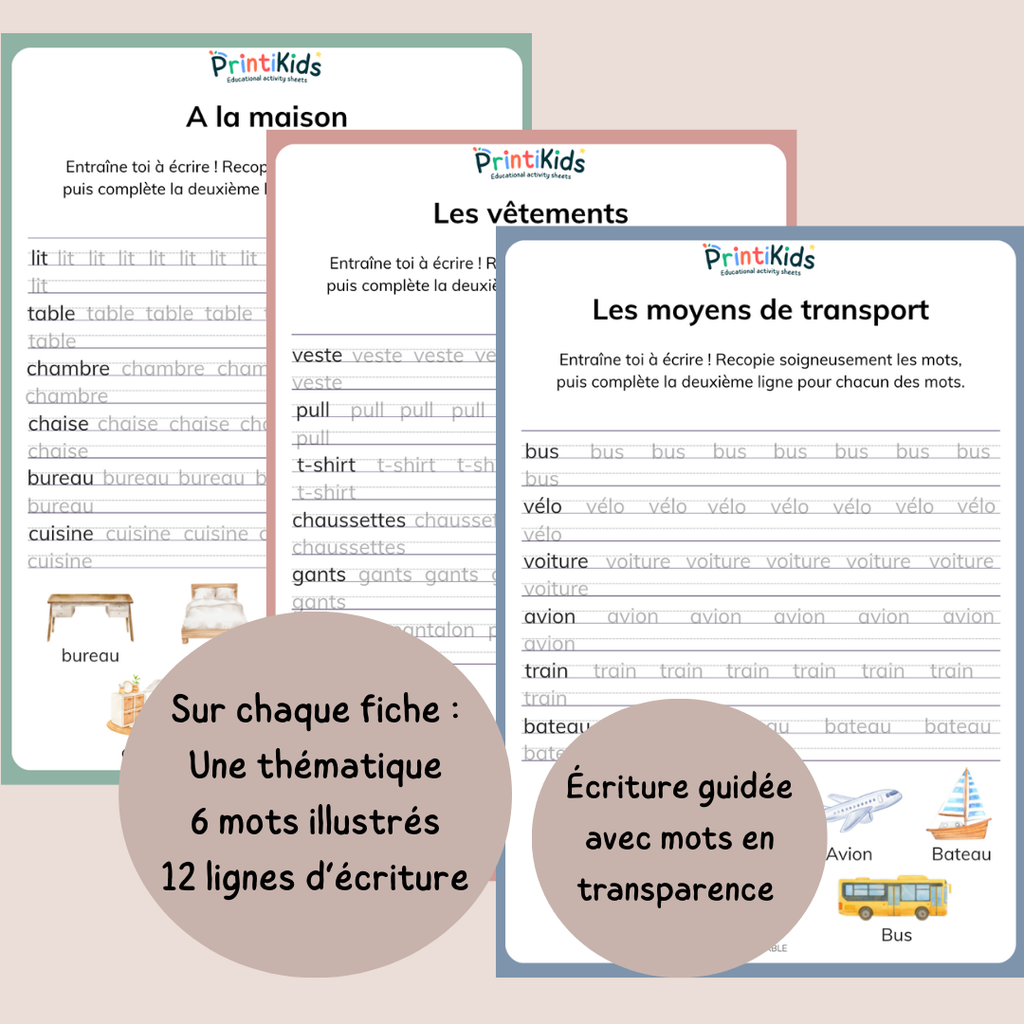 Fiche écriture guidée - mots du quotidien CP