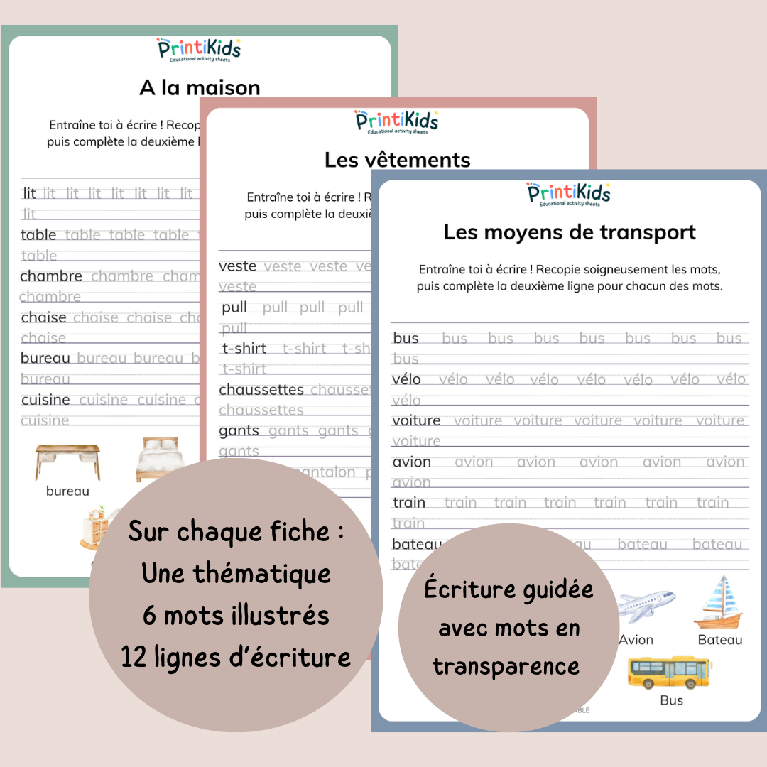 Fiche écriture guidée - mots du quotidien CP