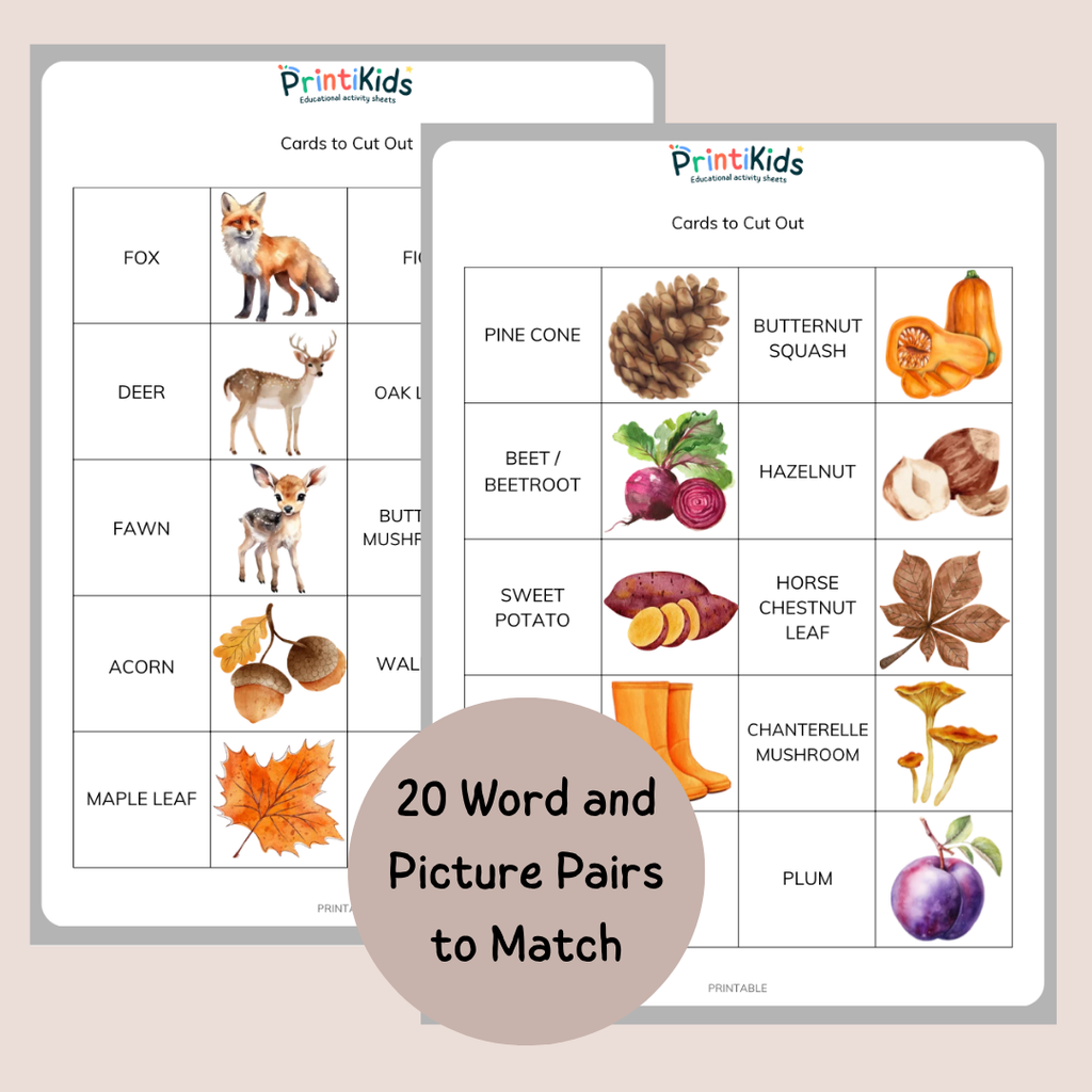 Fall Memory Game - Reading & Vocabulary Activity - Grade 1–3