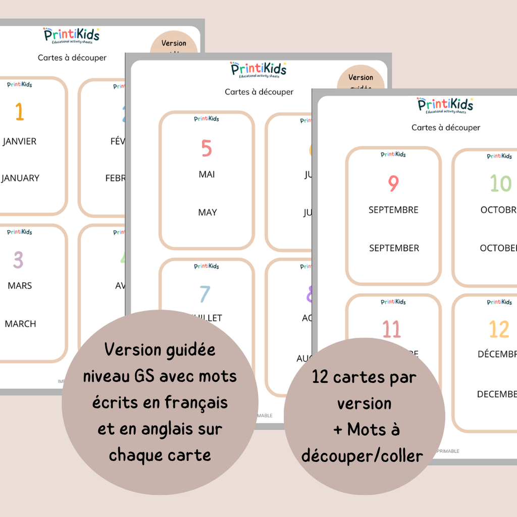 🇫🇷🇬🇧 Les mois de l’année bilingues français anglais – jeu éducatif de manipulation - GS CP CE1
