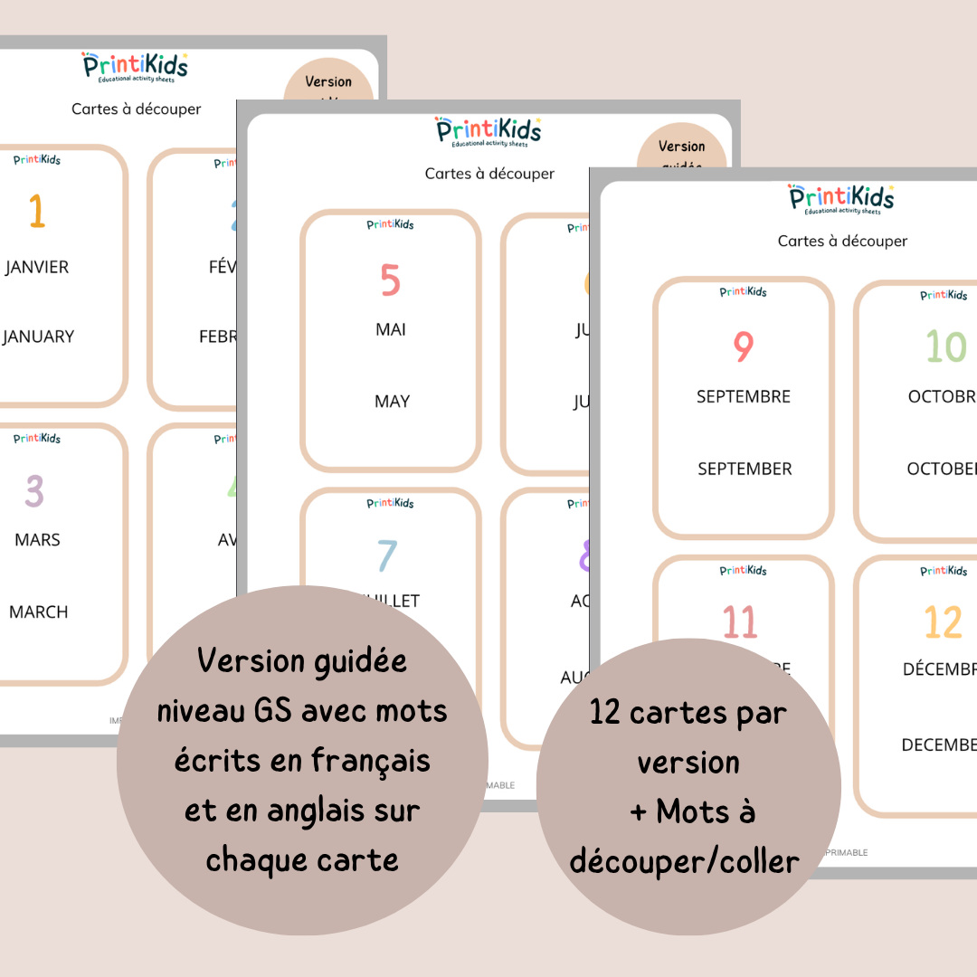 🇫🇷🇬🇧 Les mois de l’année bilingues français anglais – jeu éducatif de manipulation - GS CP CE1