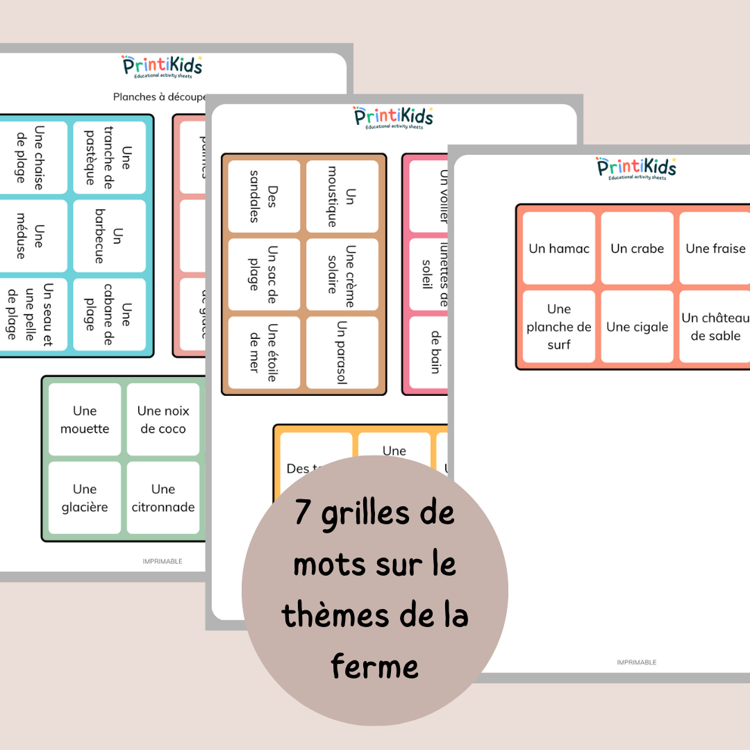 Loto des mots de l’été – Lecture et vocabulaire à imprimer CP CE1