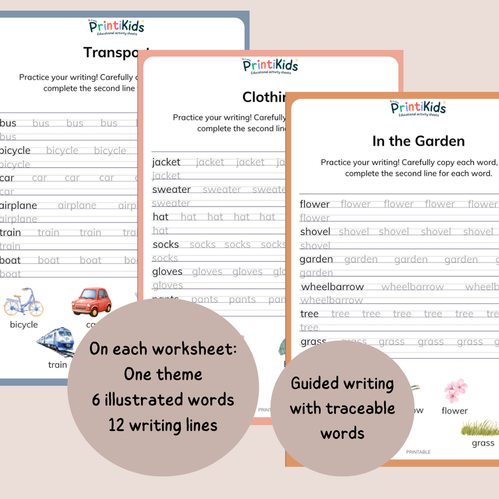Guided Writing Worksheets – Everyday Words (Ages 6–7 | Grade 1 / Year 2)