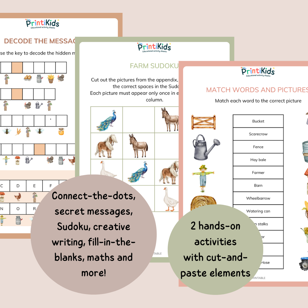 Farm Activity Pack – 20 Printable Educational Activities - Grade 1–2