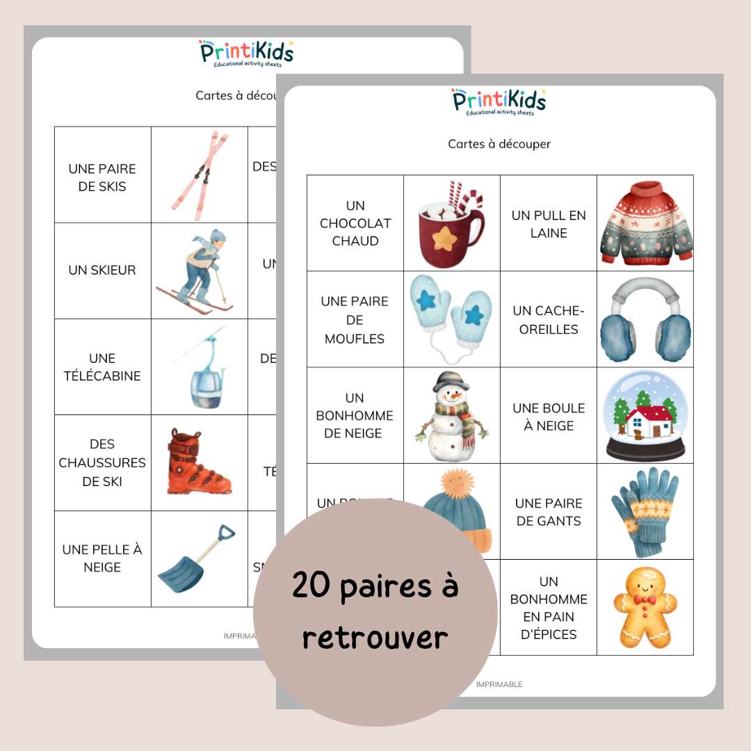 Memory de l’hiver – Jeu de lecture et vocabulaire - CP CE1