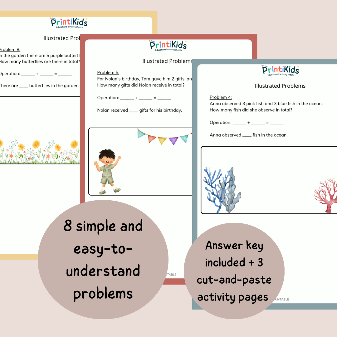 Addition Word Problems Worksheets – Illustrated Math Activities (Ages 6–8 | Grade 1–2 / Year 2–3)