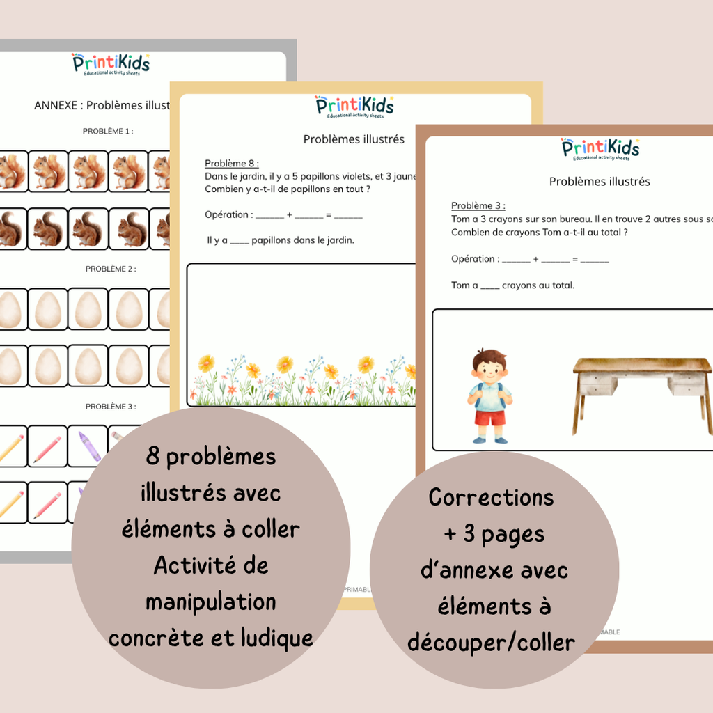 Problèmes d’addition illustrés – activité de manipulation - CP