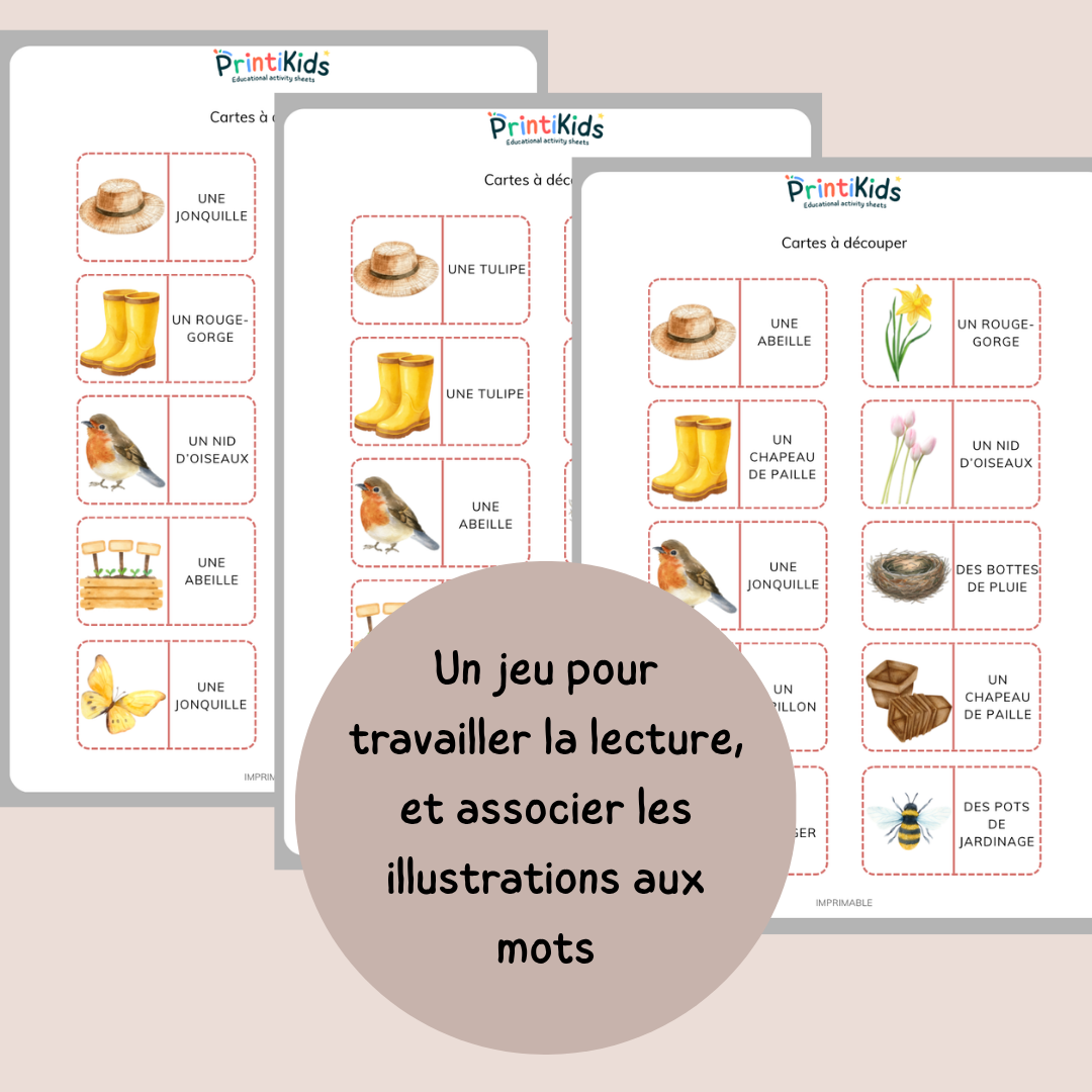 Domino de mots du printemps – Jeu de lecture CP CE1