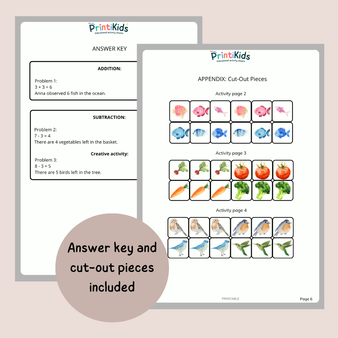 Free Addition and Subtraction Worksheets – Illustrated Word Problems – Grade 1 / Year 2