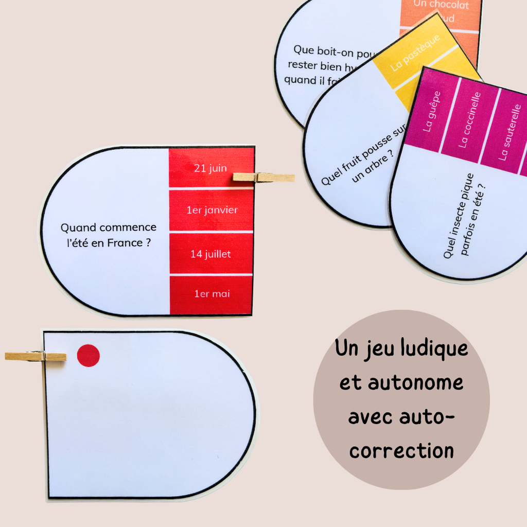 Cartes à pinces de l'été – Jeu de lecture et compréhension CP CE1 CE2