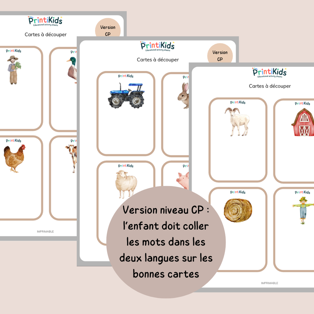 🇫🇷🇬🇧 Cartes de vocabulaire bilingues français anglais – La ferme – GS CP CE1