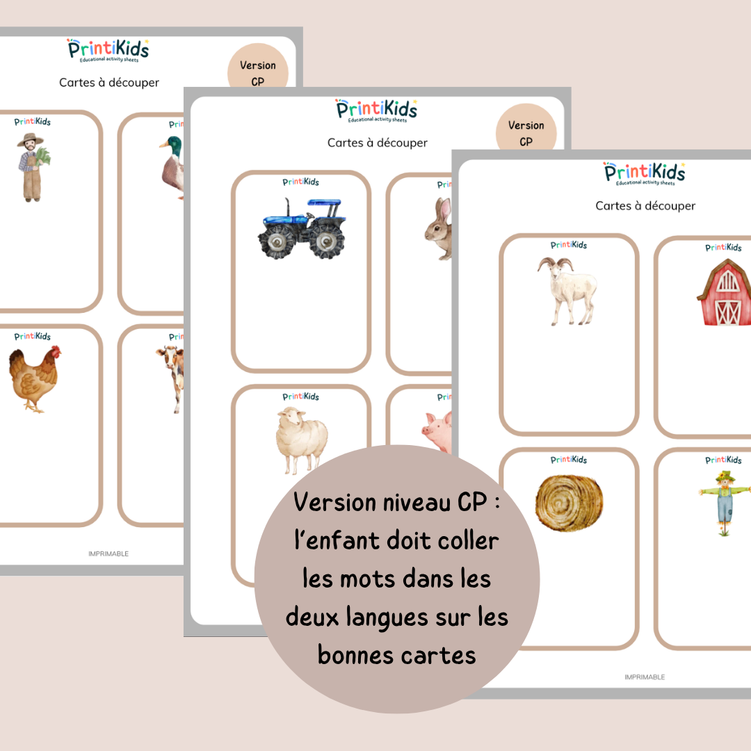 🇫🇷🇬🇧 Cartes de vocabulaire bilingues français anglais – La ferme – GS CP CE1