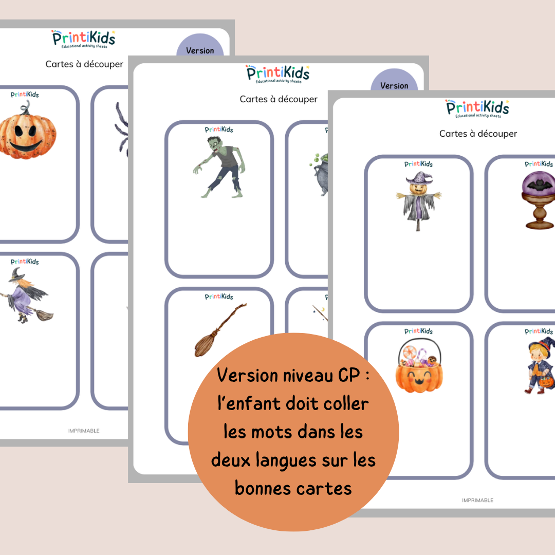 🇫🇷🇬🇧 Cartes de vocabulaire Halloween français anglais – GS CP CE1