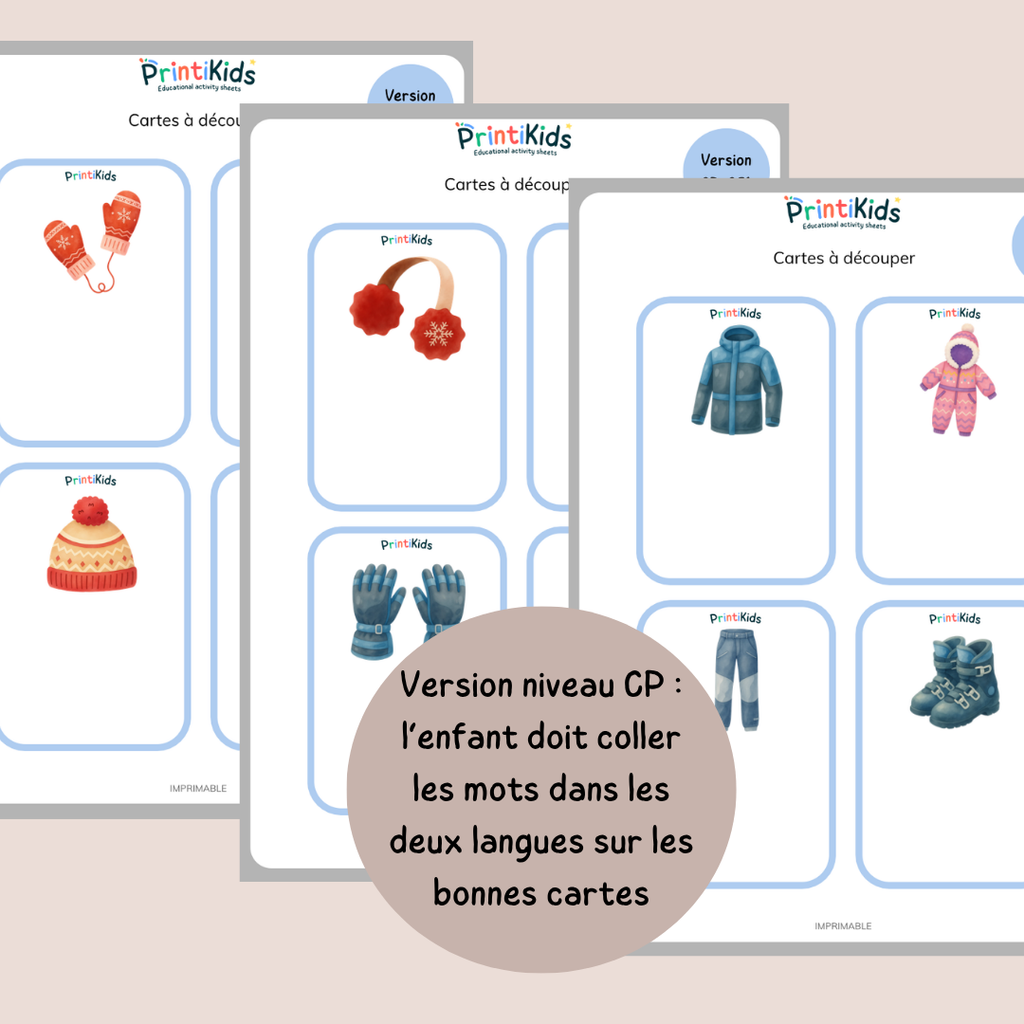 🇫🇷🇬🇧 Cartes de vocabulaire bilingues français anglais – Les vêtements d’hiver – GS CP CE1