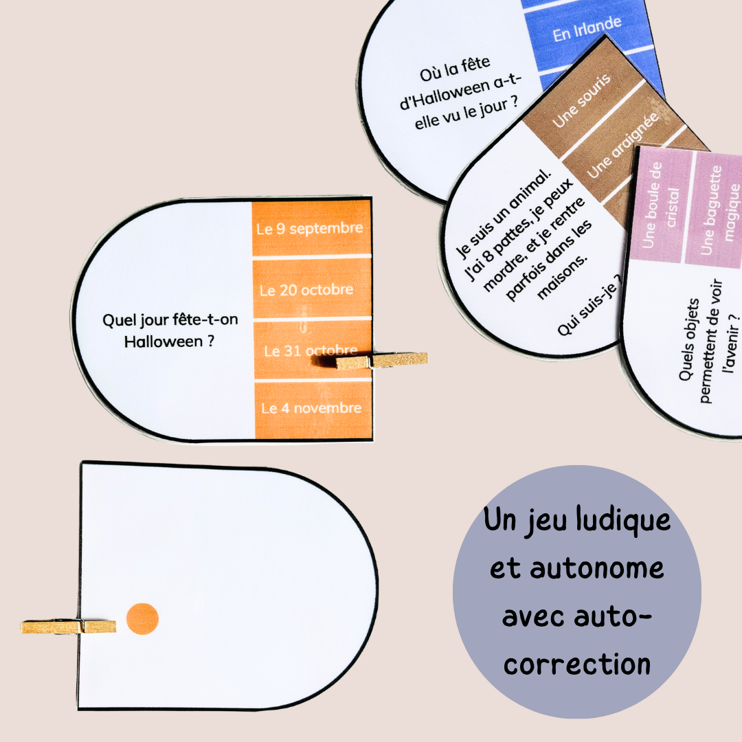 Cartes à pinces Halloween – Lecture et compréhension – CP CE1 CE2