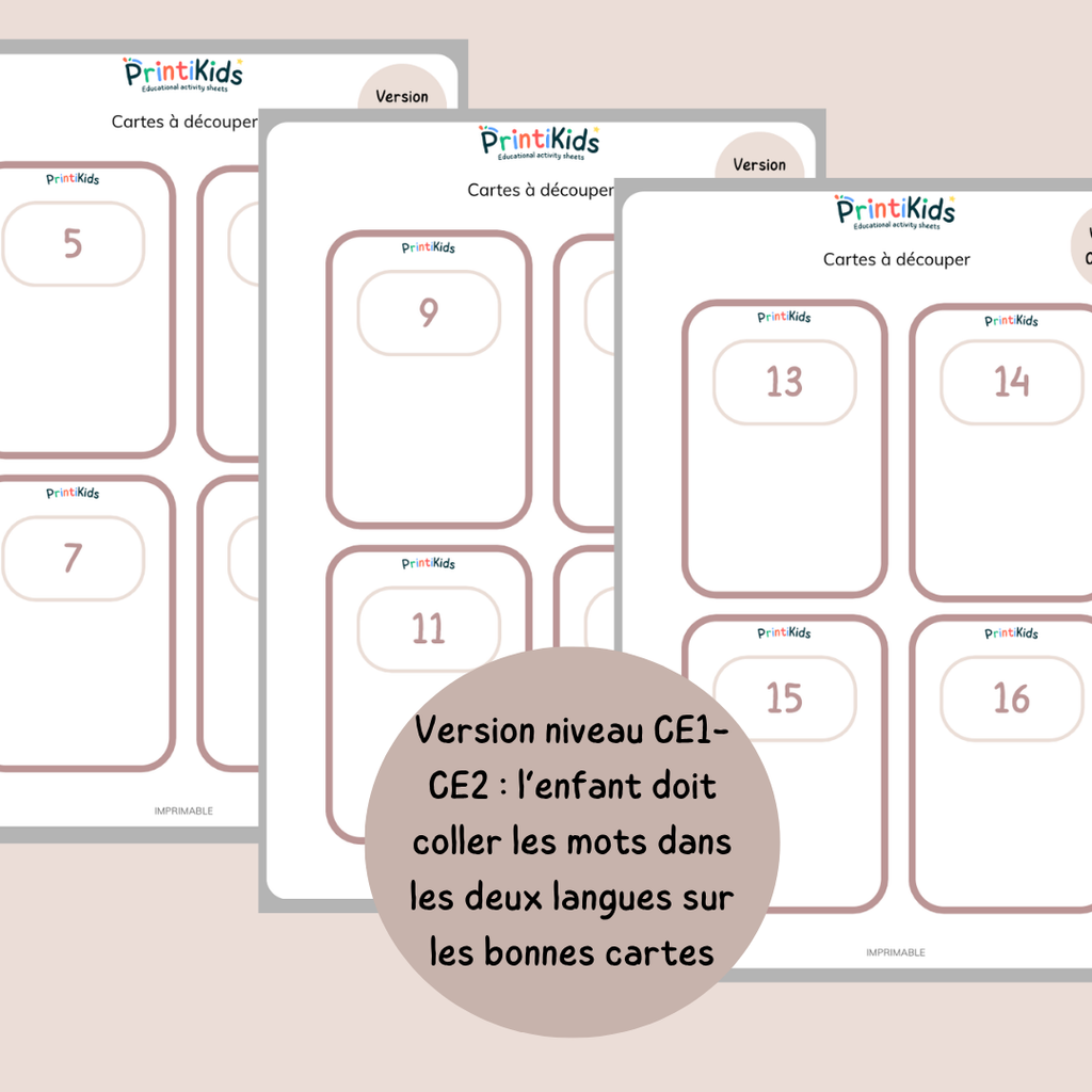 🇫🇷🇬🇧 Cartes nombres bilingues français anglais à manipuler (1 à 20) – CP CE1 CE2