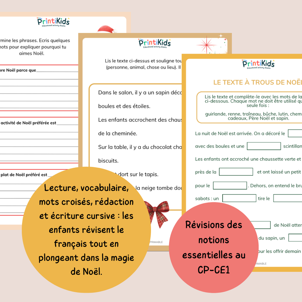 Maxi Pack d’activités de Noël – 35 pages de jeux et exercices - CP CE1