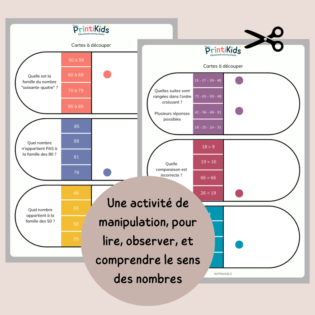Cartes à pinces – Comparer et classer les nombres - CP