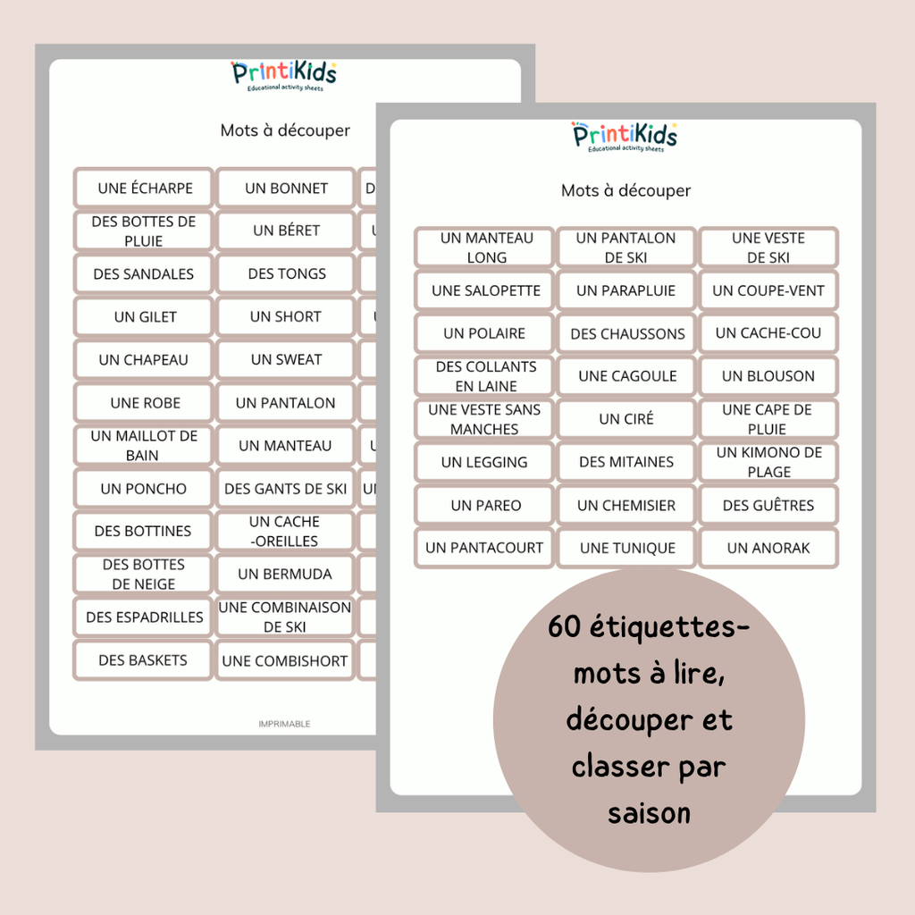 Tri des vêtements par saisons à imprimer – Lecture et vocabulaire – GS CP