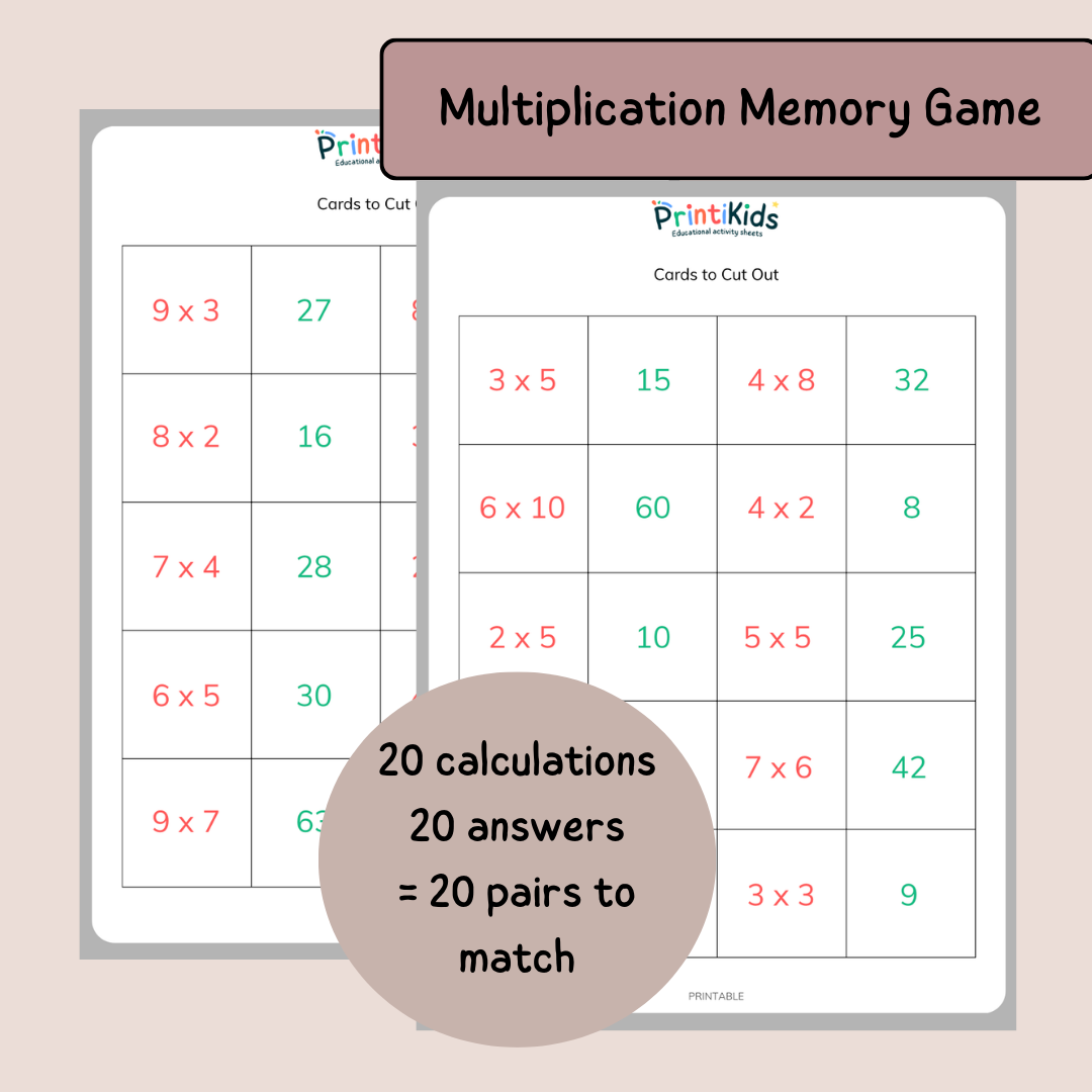 Multiplication Games Bundle Printable – 4 Fun Times Tables Activities (Ages 7–9 | Grade 2–3 / Year 3–4)