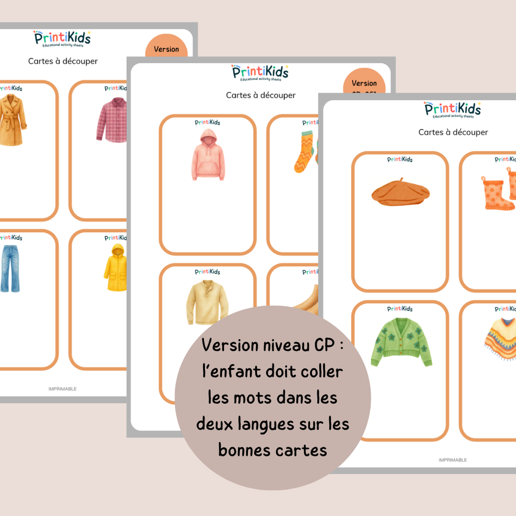 🇫🇷🇬🇧 Cartes de vocabulaire bilingues français anglais - Les vêtements d’automne – GS CP CE1