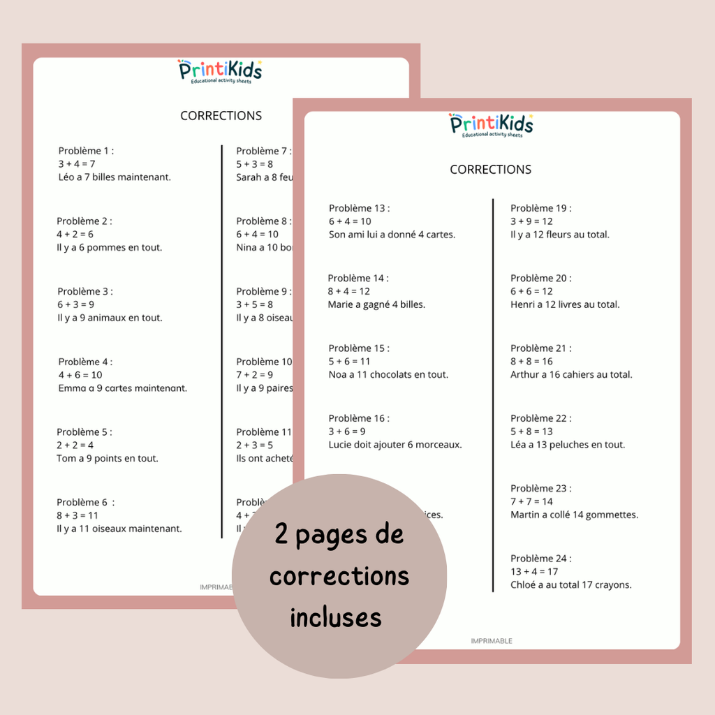 Problèmes d’additions – 24 exercices simples et progressifs - CP CE1